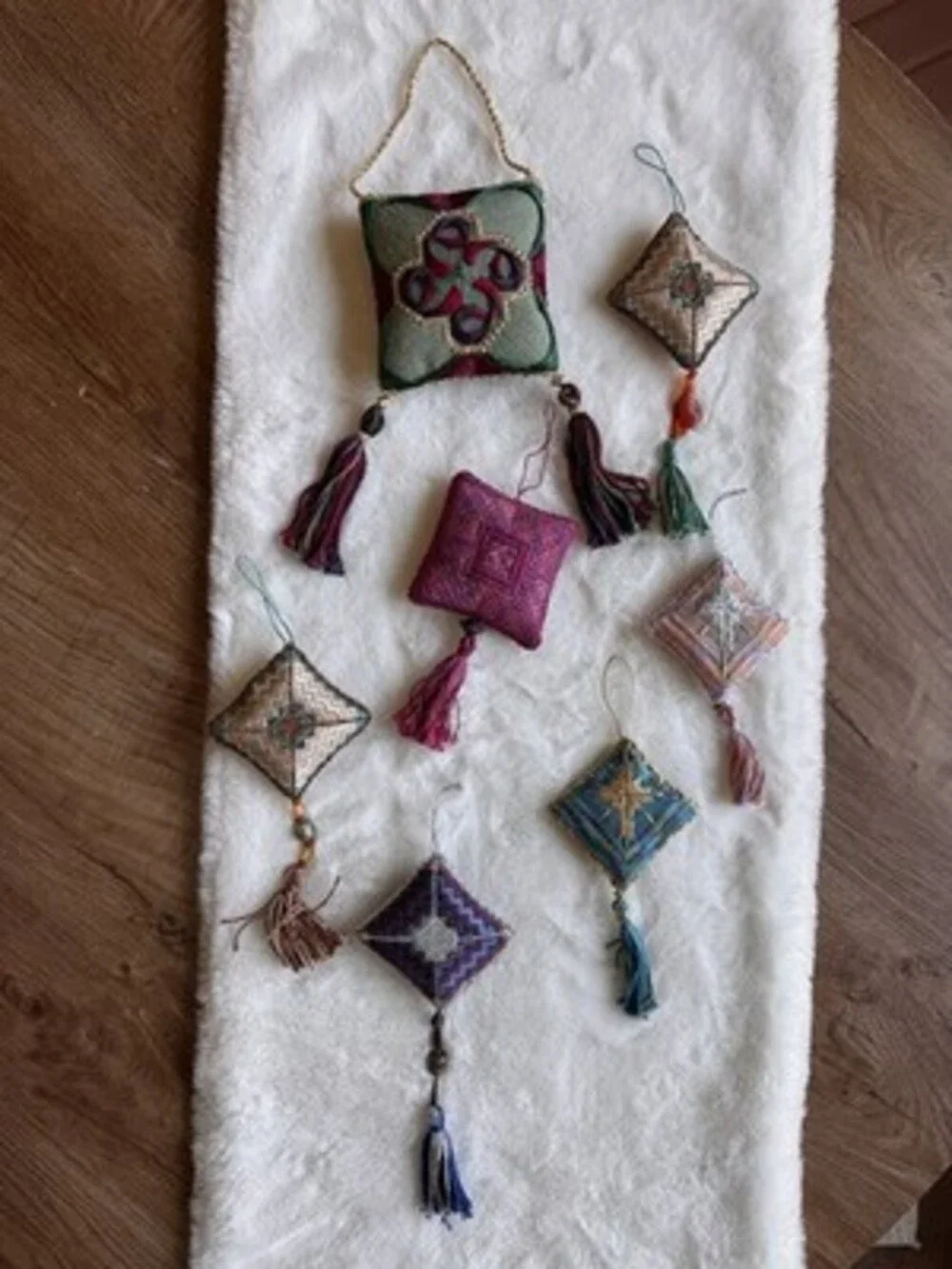 Embroidered Mini Pillow Ornament Christmas Decoration Grandma Core Lot Of 7